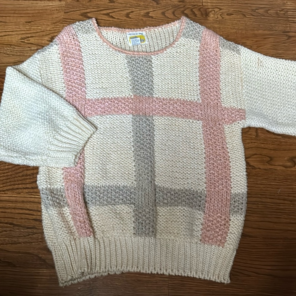 Good n Plenty vintage handknit ramie acrylic sweater - cream pink - size large